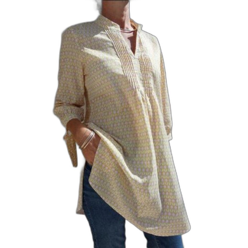 Rock Flower Paper Collared Dress 100% Cotton Womens Large Tan ECO Beach Tunic